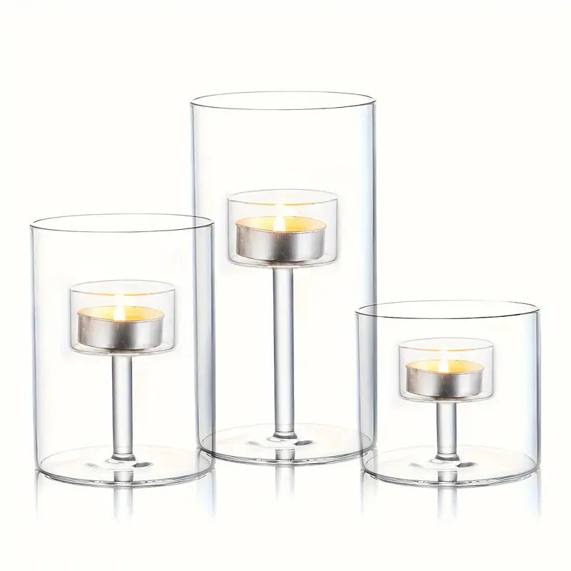 Set Glass Hurricane Tealight Candle Holders