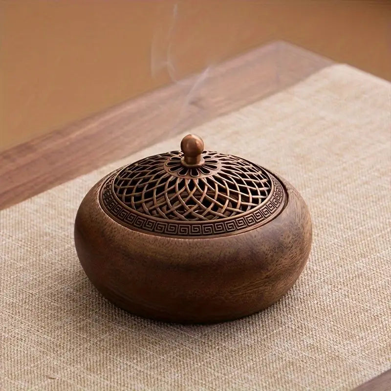 Walnut Log Incense Burner Set