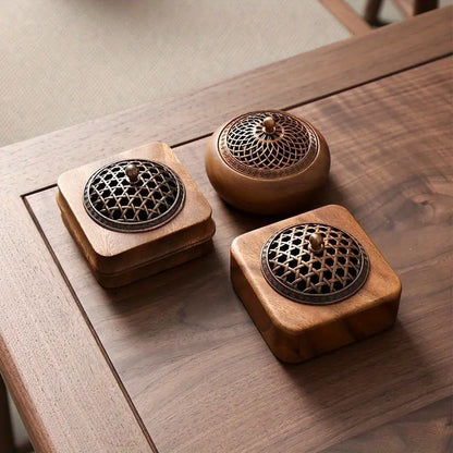 Walnut Log Incense Burner Set