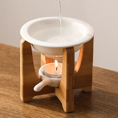 Elegant Bamboo & Ceramic Essential Oil Burner