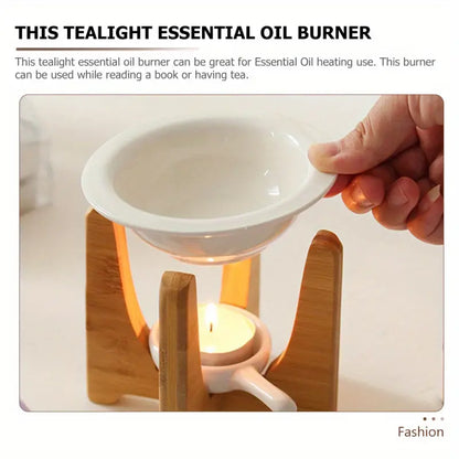 Elegant Bamboo & Ceramic Essential Oil Burner