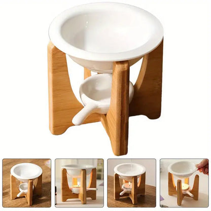 Elegant Bamboo & Ceramic Essential Oil Burner