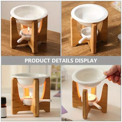 Elegant Bamboo & Ceramic Essential Oil Burner