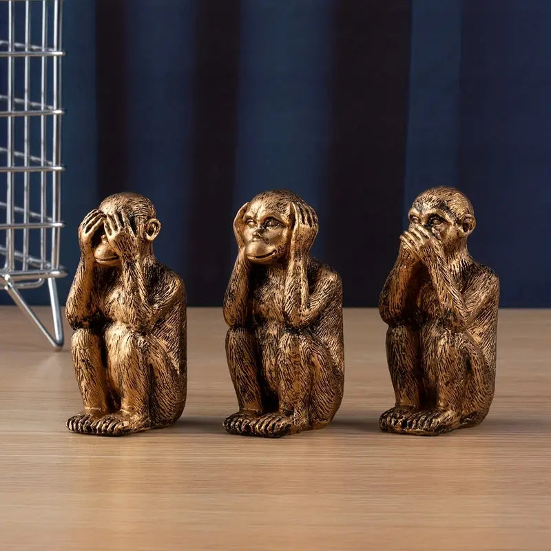 3-Piece Modern Resin Monkey Sculpture Set