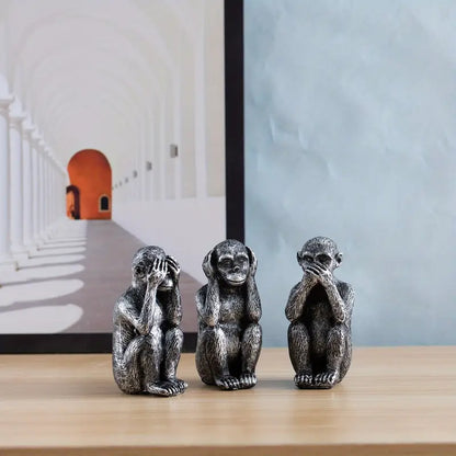 3-Piece Modern Resin Monkey Sculpture Set