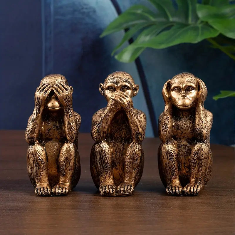 3-Piece Modern Resin Monkey Sculpture Set