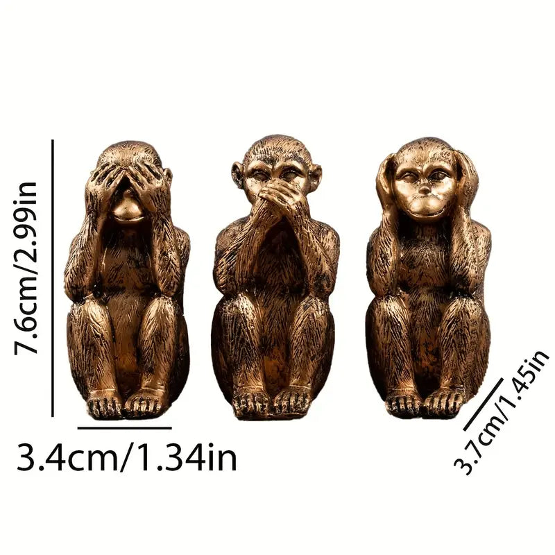 3-Piece Modern Resin Monkey Sculpture Set