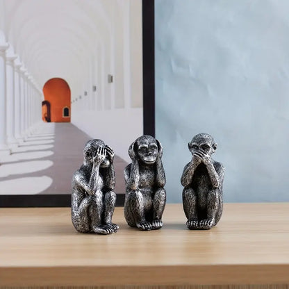 3-Piece Modern Resin Monkey Sculpture Set