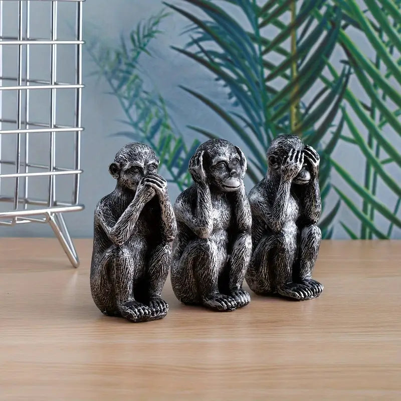 3-Piece Modern Resin Monkey Sculpture Set