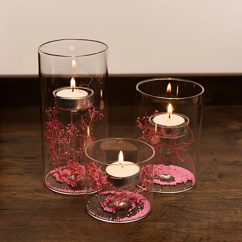 Set Glass Hurricane Tealight Candle Holders