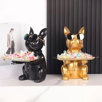 Decorative Resin Bulldog Sculpture With Tray