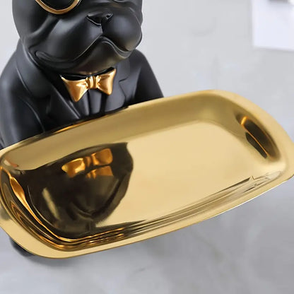 Decorative Resin Bulldog Sculpture With Tray