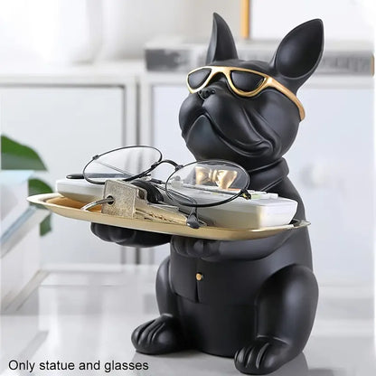 Decorative Resin Bulldog Sculpture With Tray