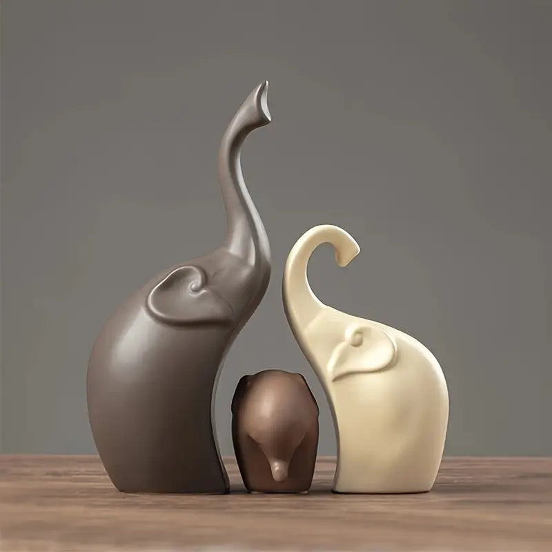 3-Piece Set of Modern Matte Elephant Ceramic Figurines