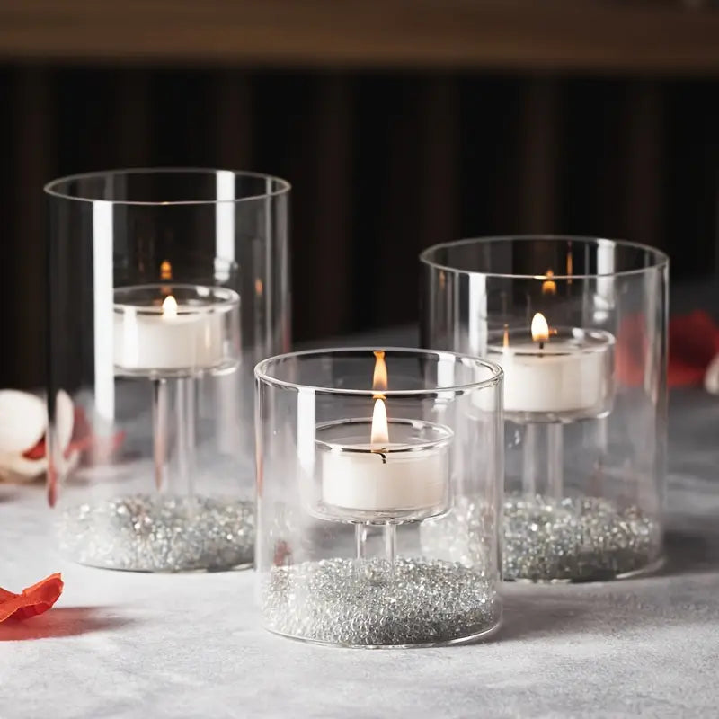 Set Glass Hurricane Tealight Candle Holders