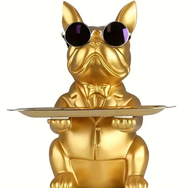 Decorative Resin Bulldog Sculpture With Tray