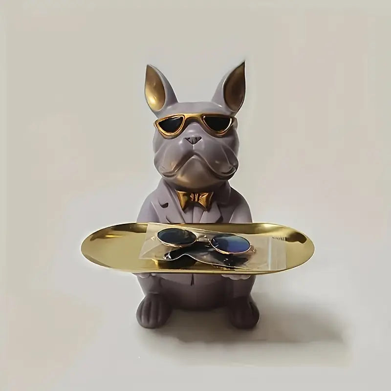 Decorative Resin Bulldog Sculpture With Tray