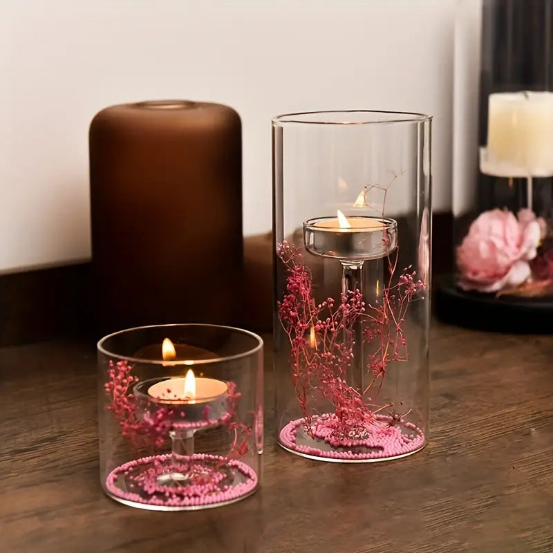 Set Glass Hurricane Tealight Candle Holders