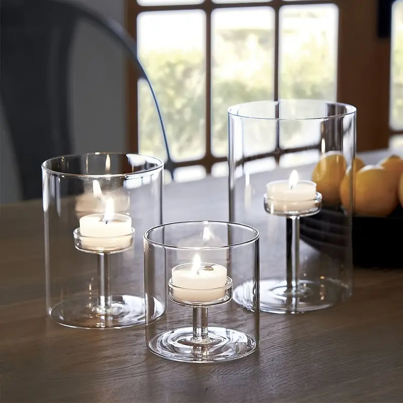 Set Glass Hurricane Tealight Candle Holders