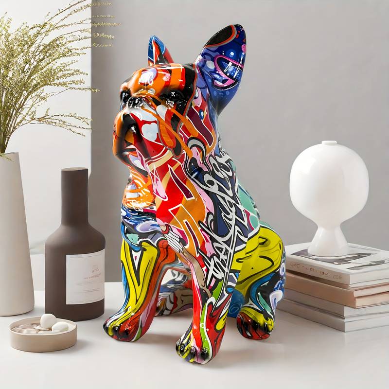 Colorful Graffiti French Bulldog Statue