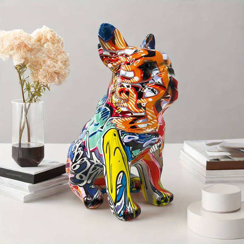 Colorful Graffiti French Bulldog Statue