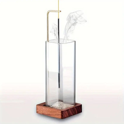 Glass Incense Holder with Wooden Base