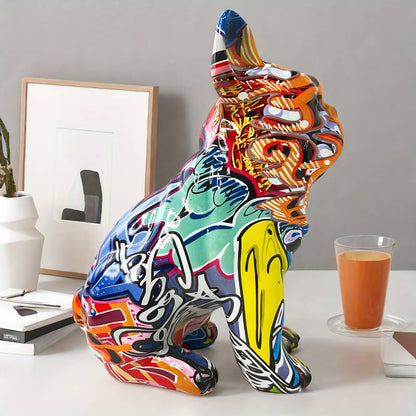 Colorful Graffiti French Bulldog Statue