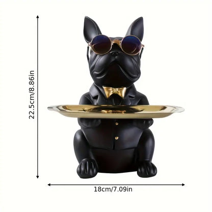 Decorative Resin Bulldog Sculpture With Tray