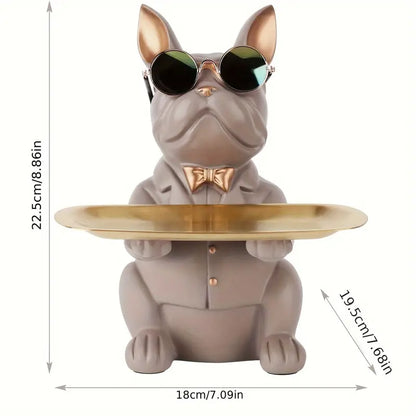 Decorative Resin Bulldog Sculpture With Tray