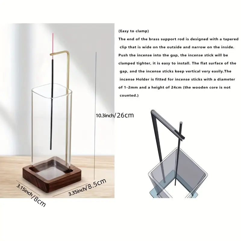 Glass Incense Holder with Wooden Base