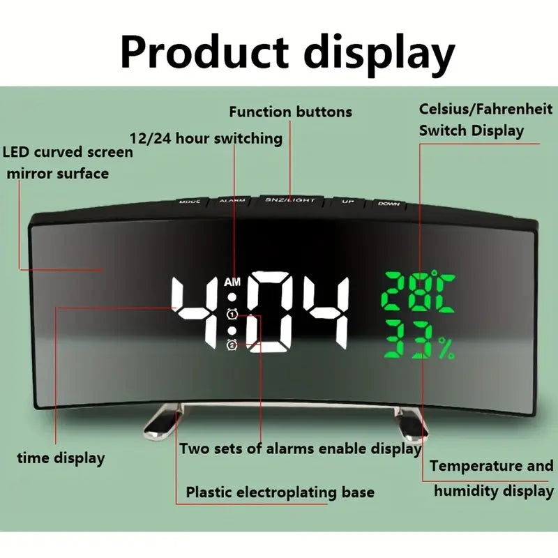 ERIMOON Multi-Function LED Alarm Clock with Curved Large Screen