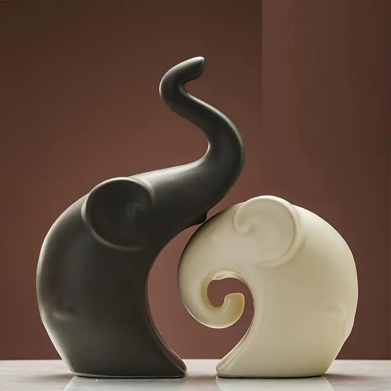 3-Piece Set of Modern Matte Elephant Ceramic Figurines